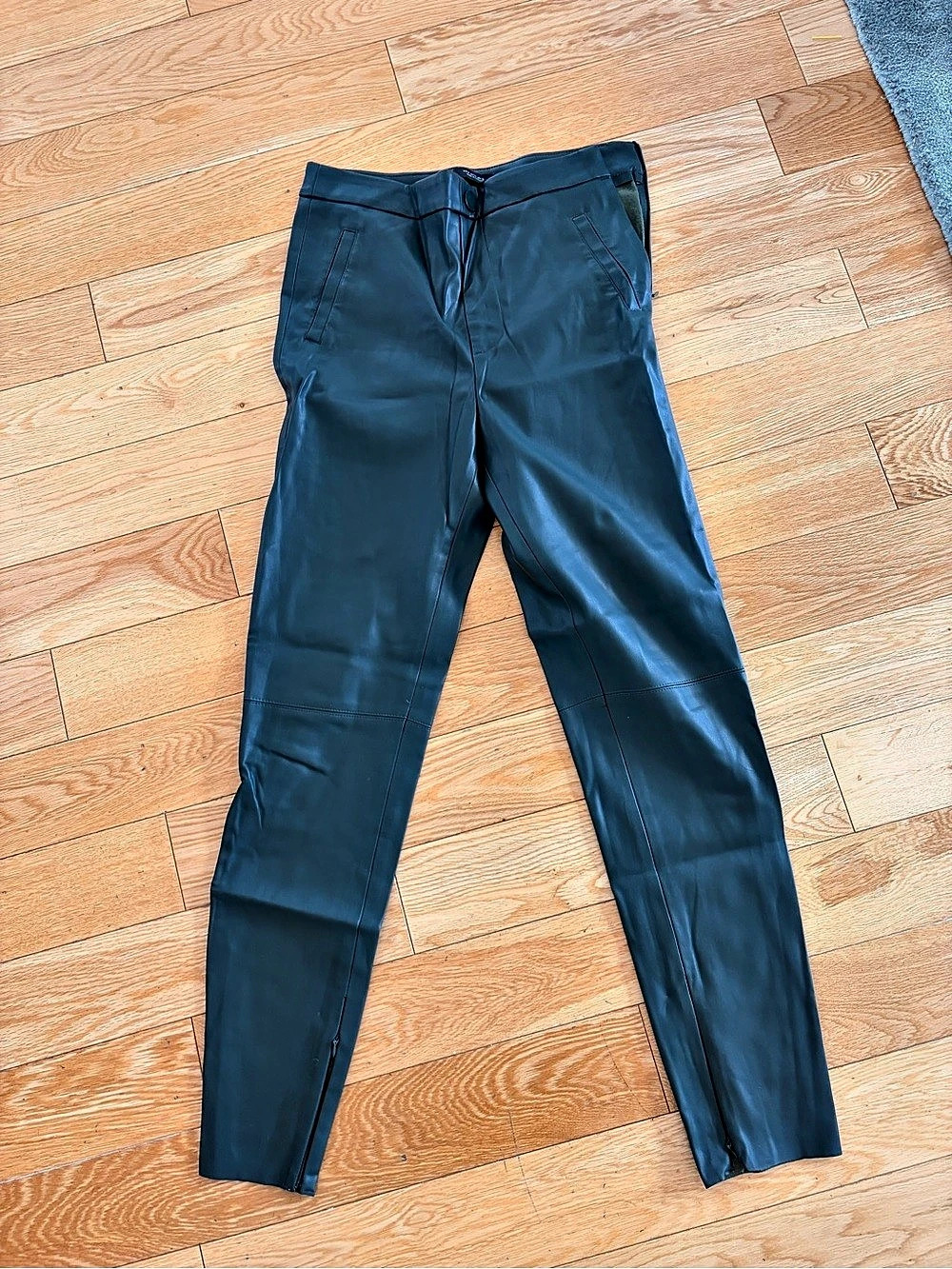 Zara Faux Leather Leggings with Zips Green Size small